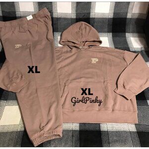 VS PINK SWEATPANTS OUTFIT & PULLOVER HOODIE IN COFFEE TAN PLAID LOGO SIZE XL